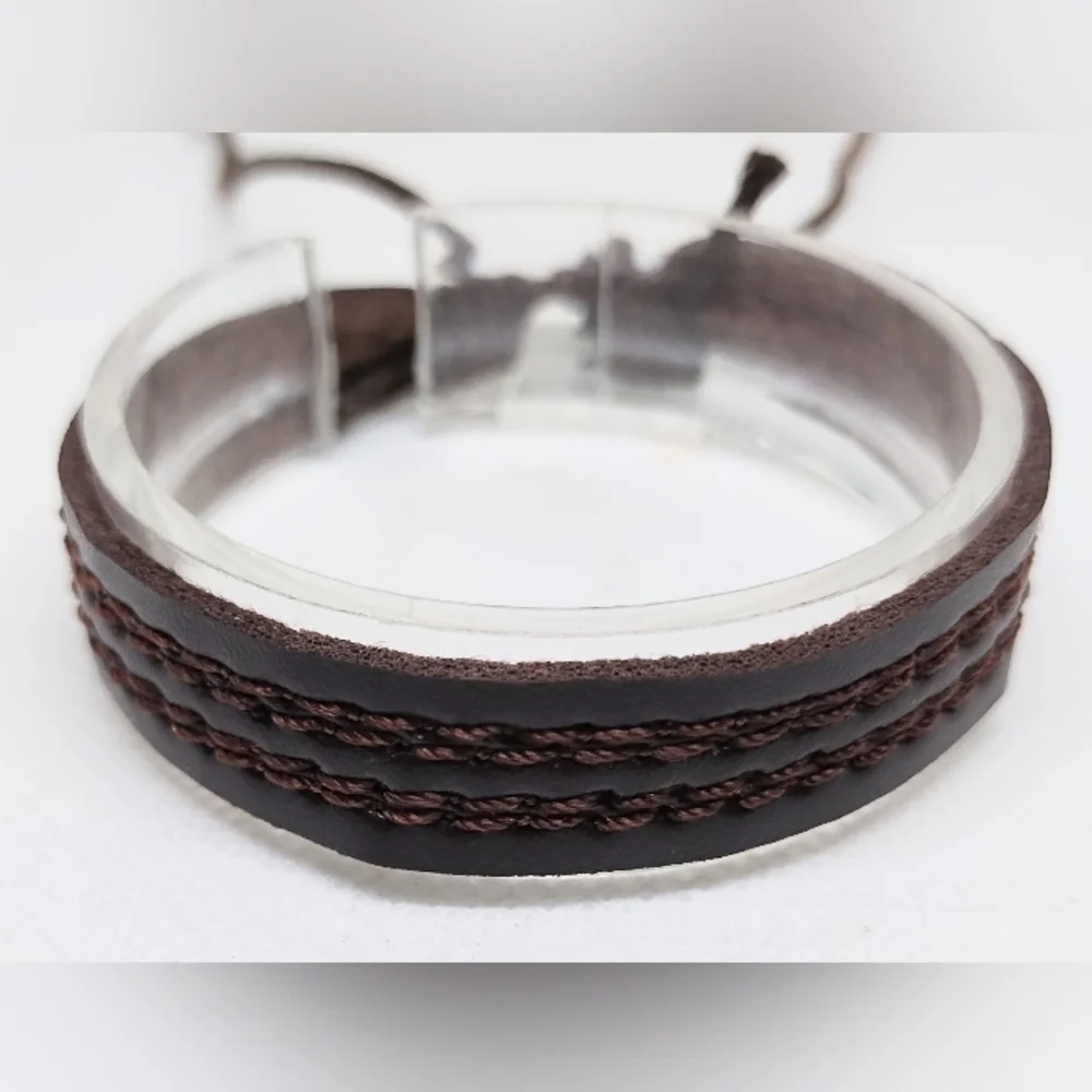 Men's Bracelet Leather Braided Brown‎ New f40